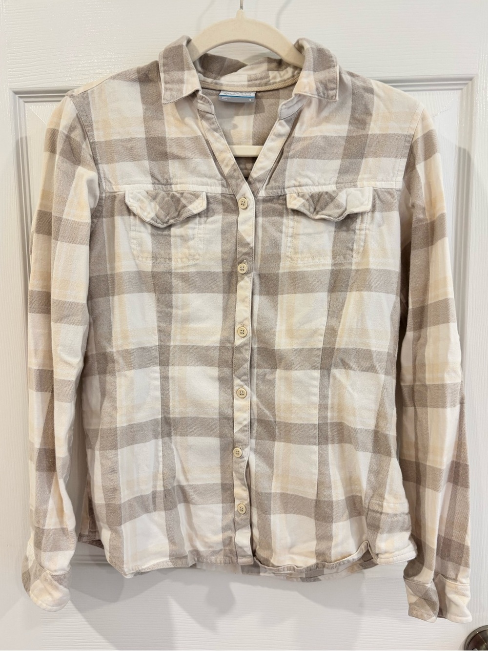 Columbia Neutral Plaid Cotton Button Down Long Sleeve S